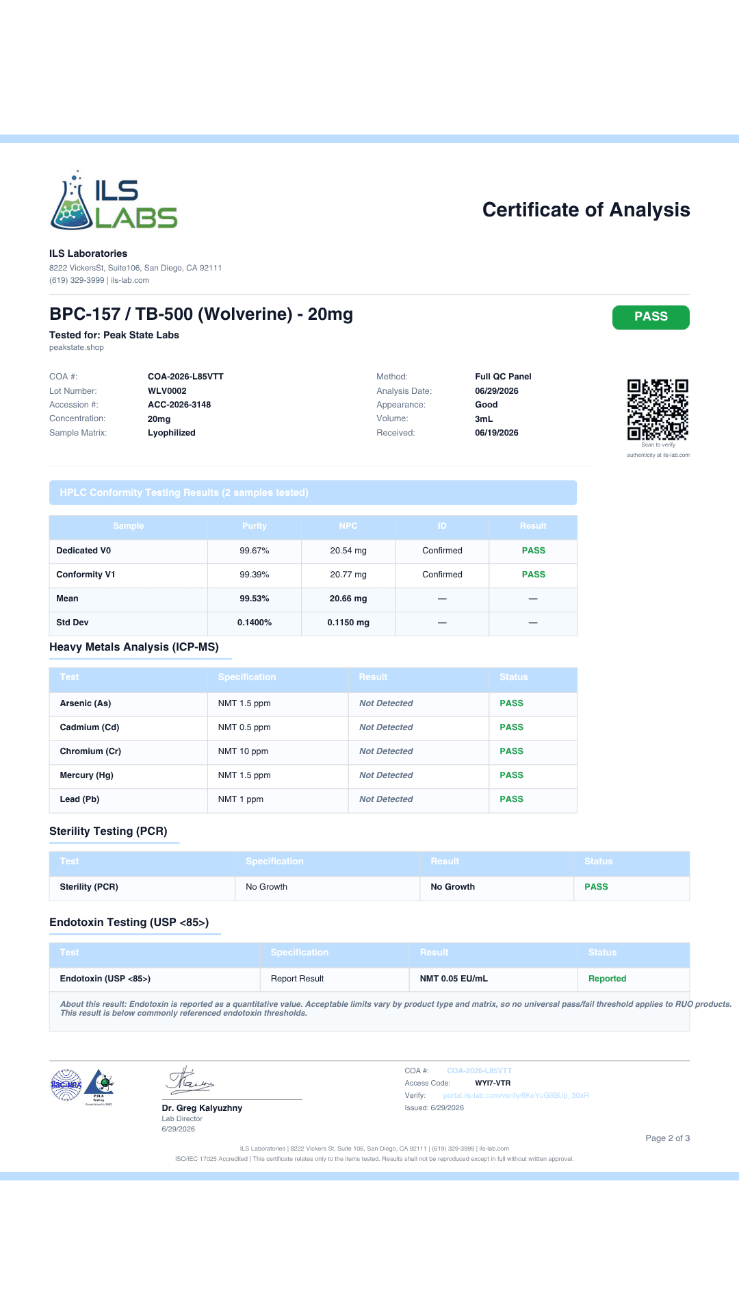 BPC-157 + TB-500 20mg Blend Lab Report — Page 2