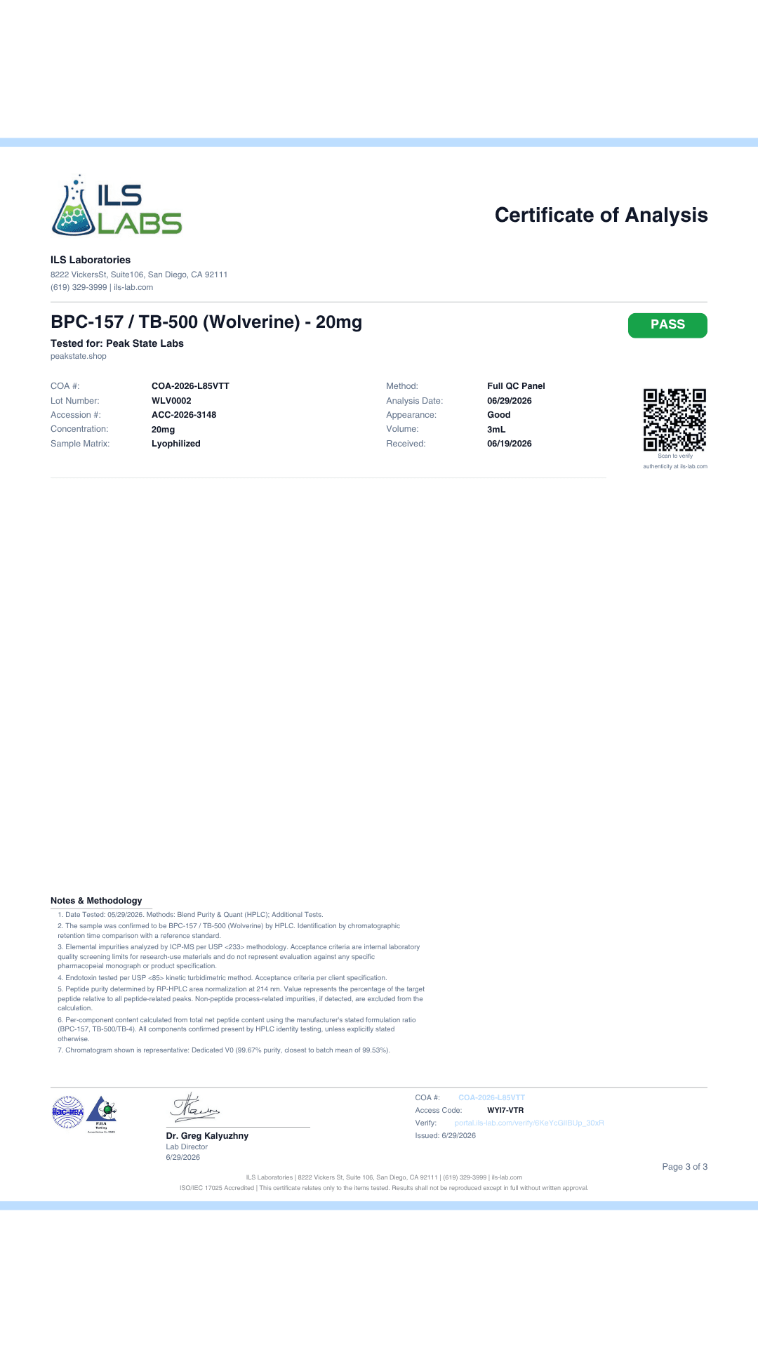 BPC-157 + TB-500 20mg Blend Lab Report — Page 3